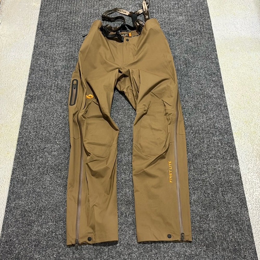First Lite Boundary Stormtight waterproof pant, size small, dry earth
